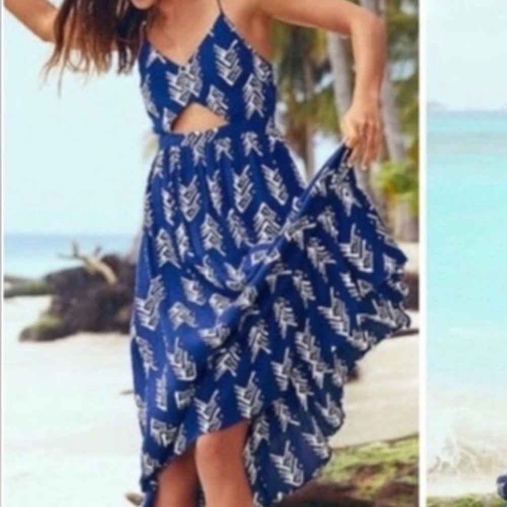 Elegant Blue Patterned High Low Dress - Preloved